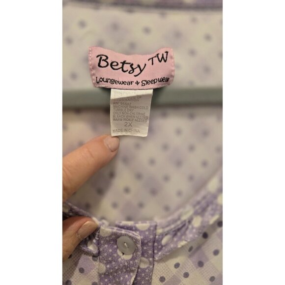 Betsy TW Lavender Button Lounge Dress With Paisley & Gingham Print Short 2XL - Picture 2 of 7